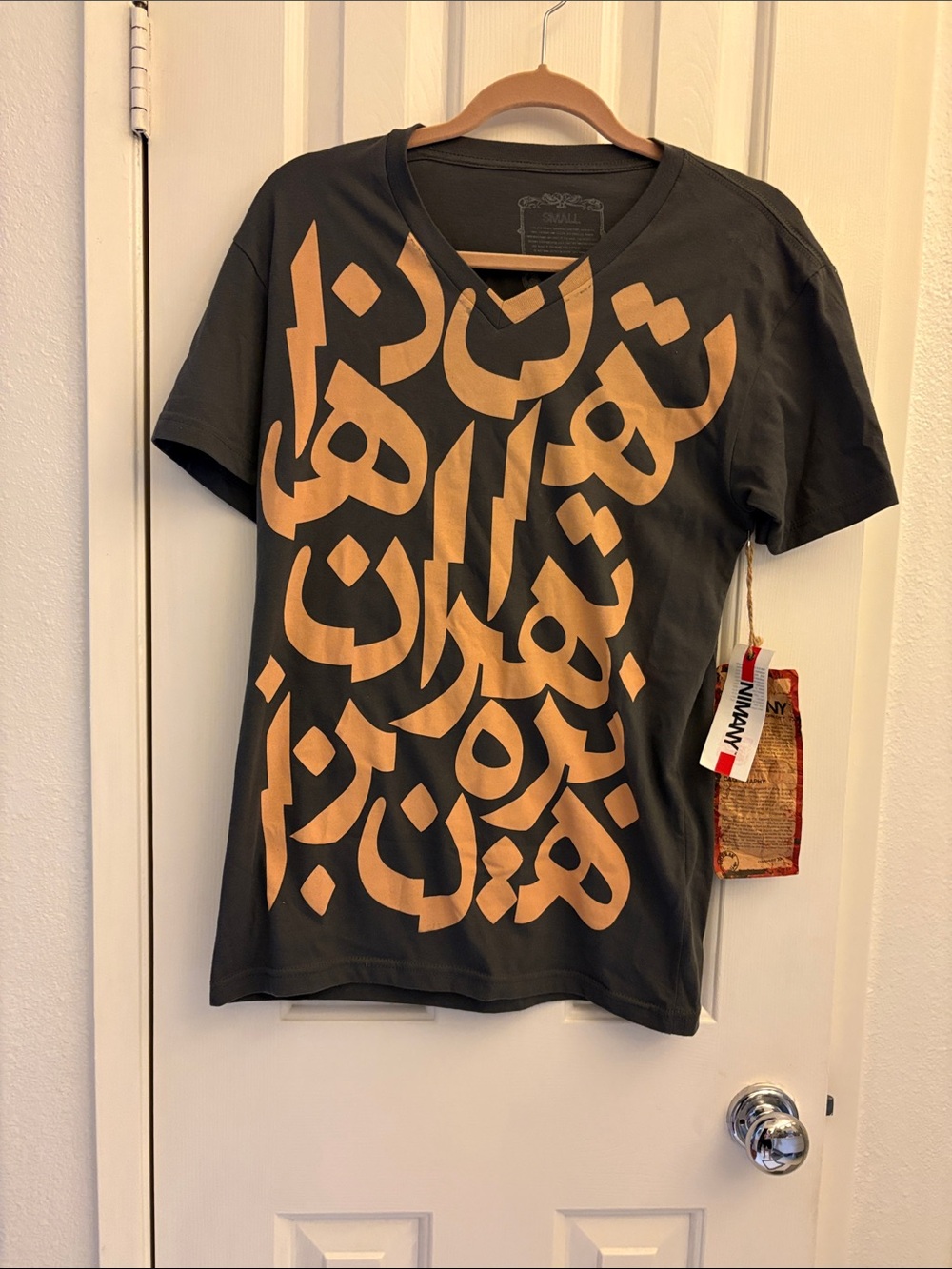 Graphic Black & Tan V-Neck Women's Top
